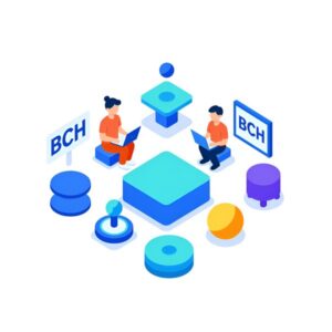 Изометрическая иллюстрация системы анализа данных BCH-Analytica для автоматизации бизнес-процессов с помощью искусственного интеллекта
